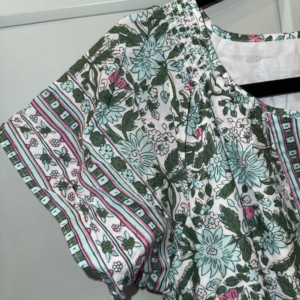Talbots Petite Primrose Green Pink Floral Cotton Voile Fit Flare Dress Size 8P - Picture 6 of 10